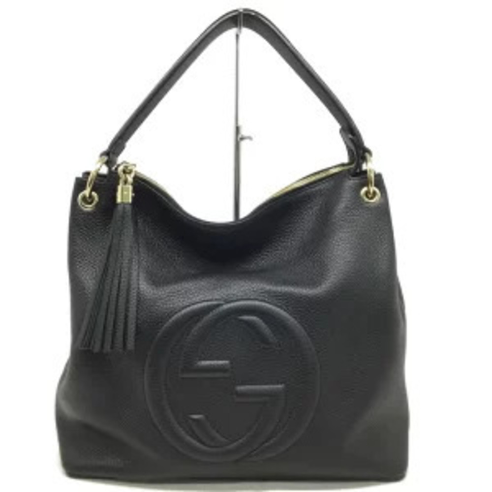GUCCI tote bag One Shoulder Hobo leather black